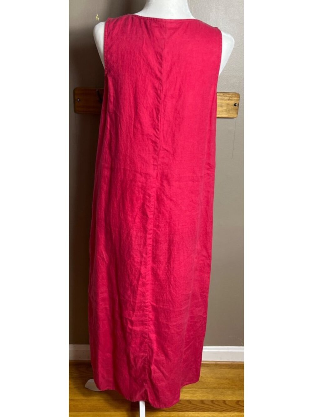 J Jill Red Linen Dress Maxi Casual Coastal Summer Festival Resort Pockets Wom S - Picture 3 of 10